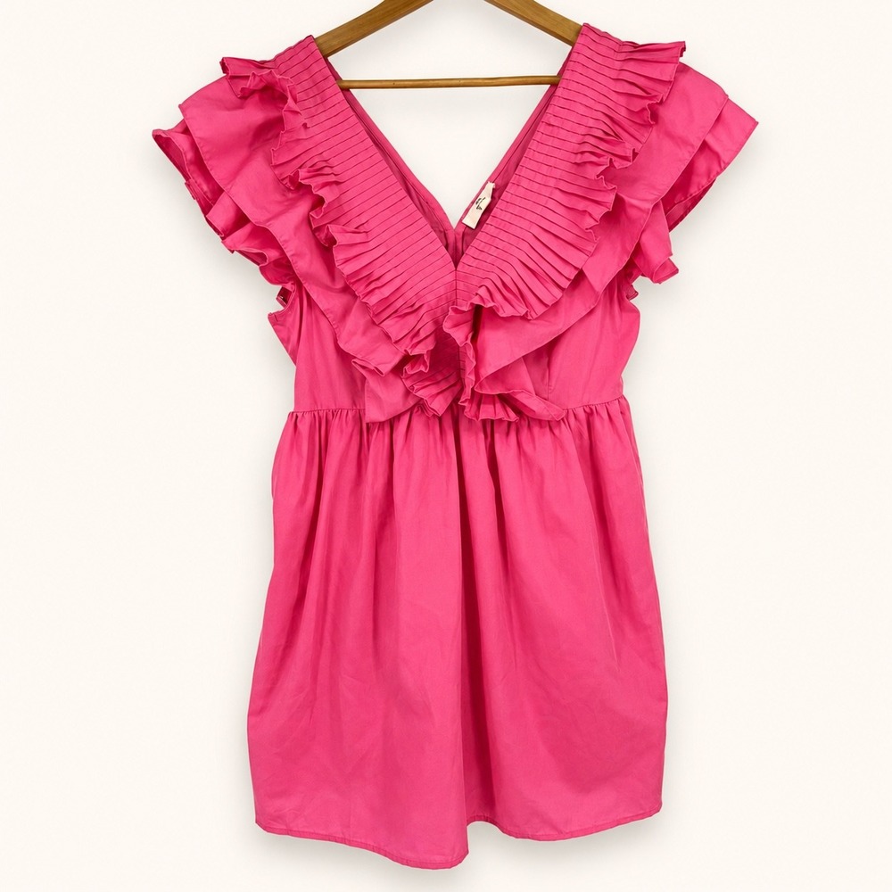 entro Hot Pink Ruffle V-Neck Dress